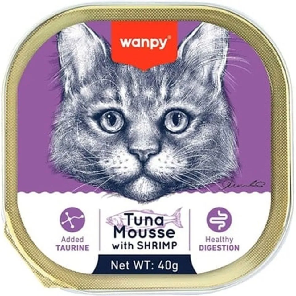 ووم گربه ونپی با طعم ماهی تن و میگو Wanpy Tuna Mousse With Shrimp 40g