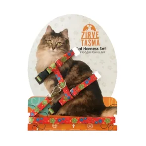 قلاده تنی گربه با بند طرح دار - نارنجی