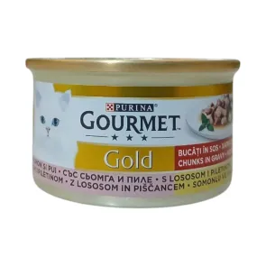 کنسرو گربه گورمه گلد چانک مرغ و سالمون