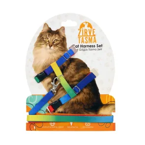 قلاده تنی گربه با بند طرح دار - رنگین کمان