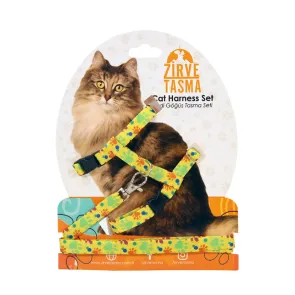 قلاده تنی گربه با بند طرح دار-زرد