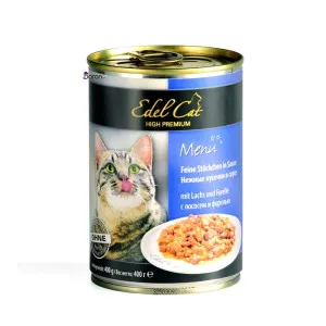 کنسرو گربه ایدل ماهی سالمون و ماهی قزل آلا در سس (400 گرم)