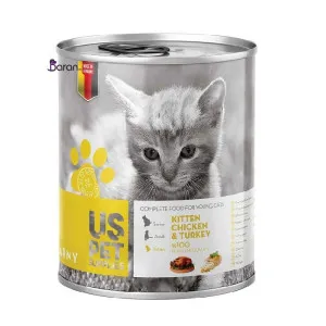 کنسرو بچه گربه یو اس پت مرغ و بوقلمون (400 گرم)
