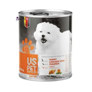 کنسرو توله سگ یو اس پت مرغ و کدو تنبل (400 گرم)