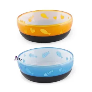 ظرف غذا گربه استپ دار 2 عددی (آبی و نارنجی)