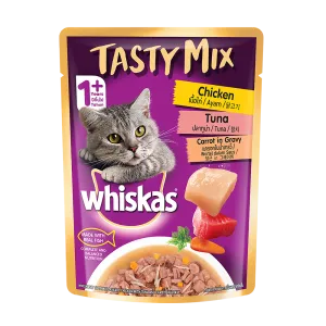 پوچ گربه ویسکاس میکس مرغ و ماهی تن و هویج