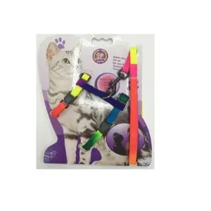 قلاده تنی گربه با بند طرح رنگین کمان