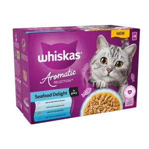 پوچ گربه ویسکاس منتخب انواع ماهی معطر لذیذ در سس سبزیحات پک اورجینال (12 عددی) 