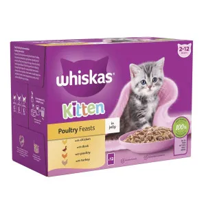 پوچ بچه گربه ویسکاس گوشت پرندگان در ژله پک اورجینال (12 عددی) 