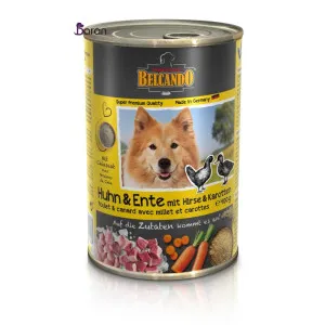 کنسرو سگ بلکاندو مرغ و اردک با دانه ارزن و هویج (400 گرم)