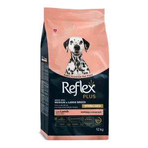غذای خشک سگ بالغ عقیم شده هایپو آلرژیک نژاد متوسط و بزرگ رفلکس پلاس طعم بره (12 کیلوگرم)