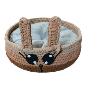 جای خواب بافتی طرح گربه صورتی