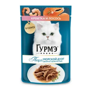 پوچ گربه گورمه پرله سالمون و میگو در سس (75 گرم)