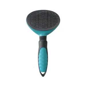 برس سگ و گربه با دکمه تخلیه و دسته منعطف-فیروزه ای