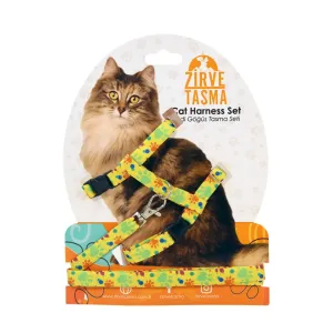 قلاده تنی گربه با بند طرح دار-زرد